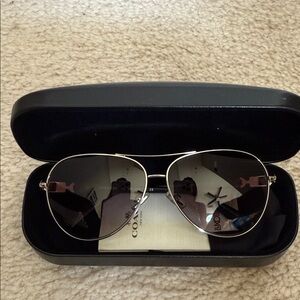 Coach Black and Silver Aviator Sunglasses with case and cleaning cloth